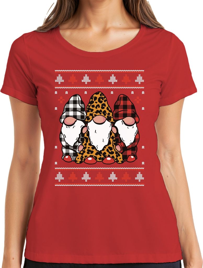 Weihnachtsgnome Wichtel Elfen Kariert - Ugly Christmas Sweater Weihnachten Damen T-Shirt, Rot, XXL