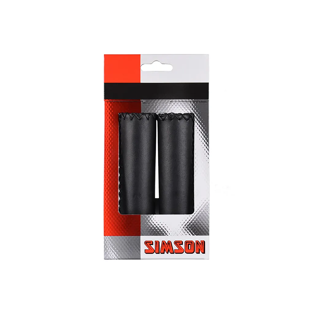 Poignées de Vélo Simson Grips Cuir Noir avec Finition Cousue Main