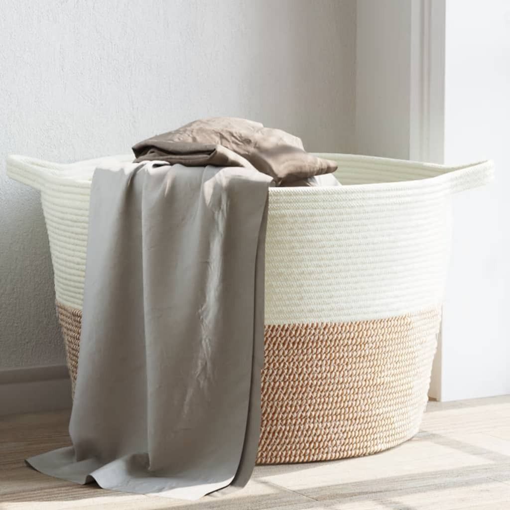 (Robust Möbel)Wäschekorb Braun und Weiß Ø60x36cm Baumwolle NEU612247 - Wäschekörbe