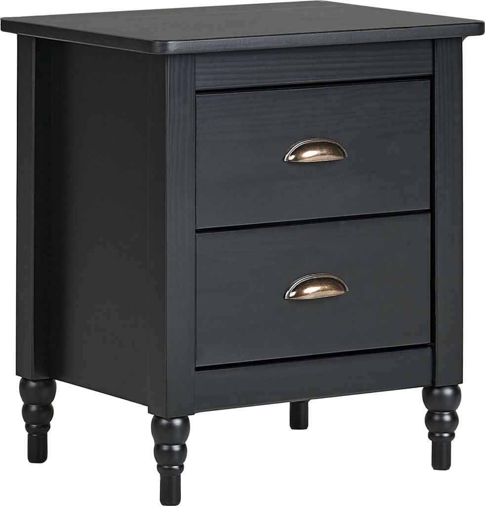 BELIANI Nachttisch Schwarz aus Kiefernholz mit 2 Schubladen Stauraum Modernes Design Klassisch Traditionell Retro Nachtschrank für Schlafzimmer M...