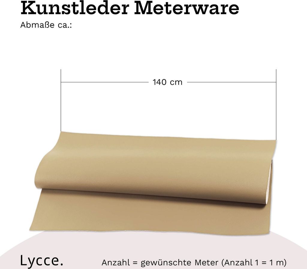 Lycce Kunstleder Meterware soft | 68.000 Scheuertouren | 1 lfm x 1,40 m breiter Polsterstoff für versch. DIY Projekte, als Möbelstoff & zur Repar...