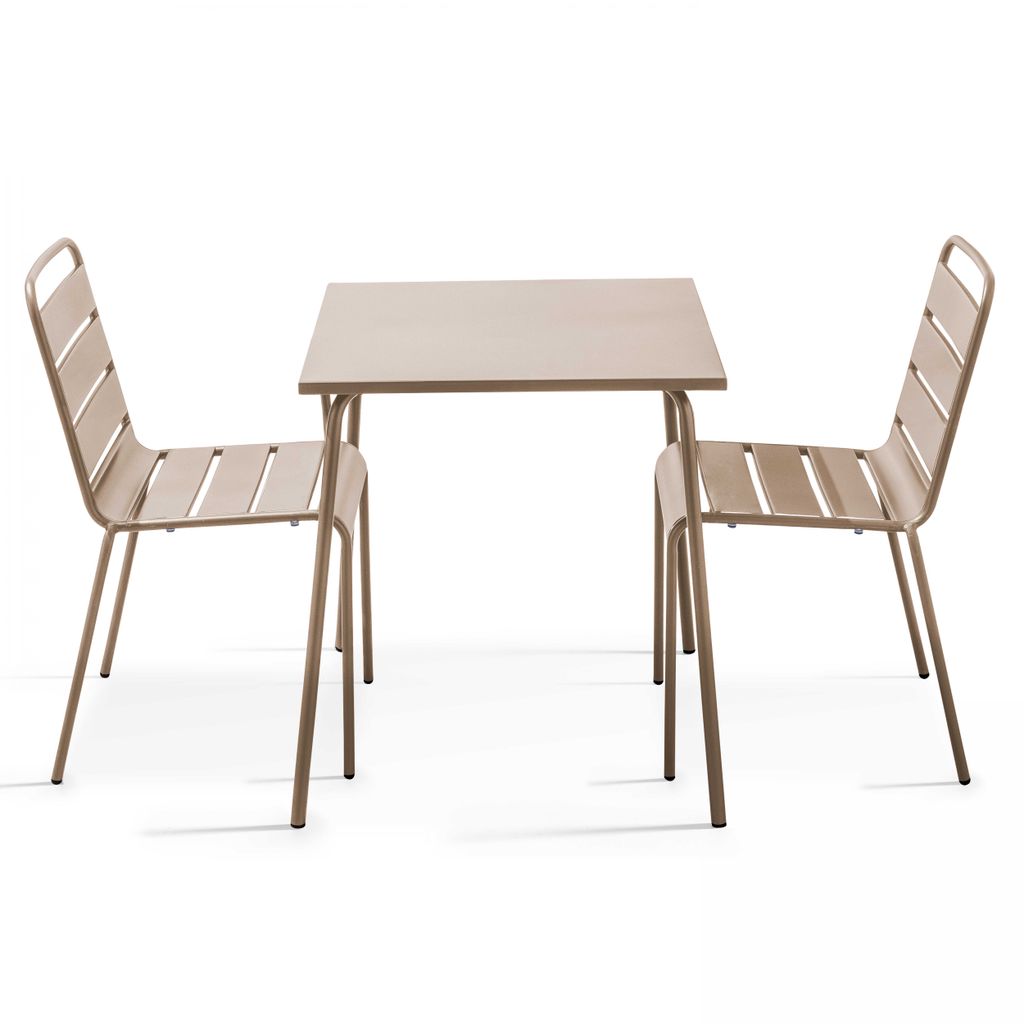 Set aus quadratischem Tisch und 2 Stühlen Taupe - Oviala Palavas