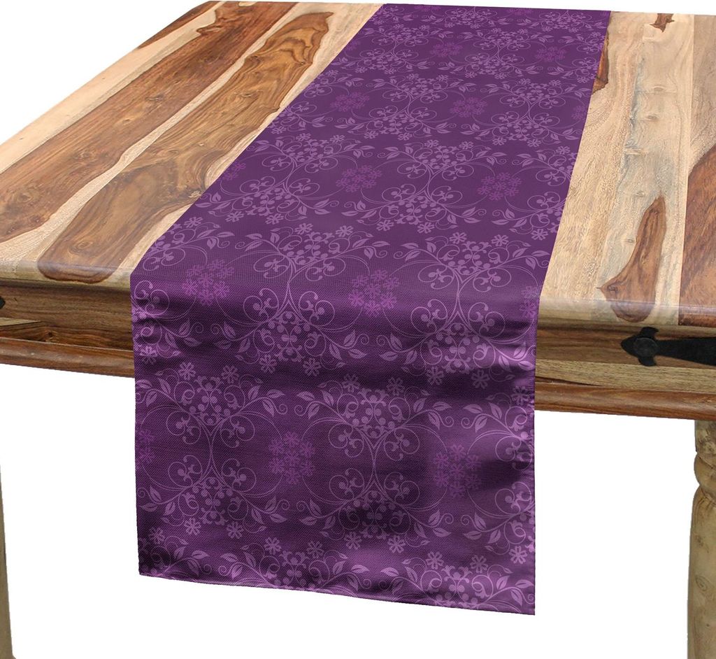 ABAKUHAUS Aubergine Tischläufer, Herrliche gut-gebildete Blumen auf purpurroter Hintergrund-Damast-Blumengesteck-Verzierung, 40 x 180 cm, Violett