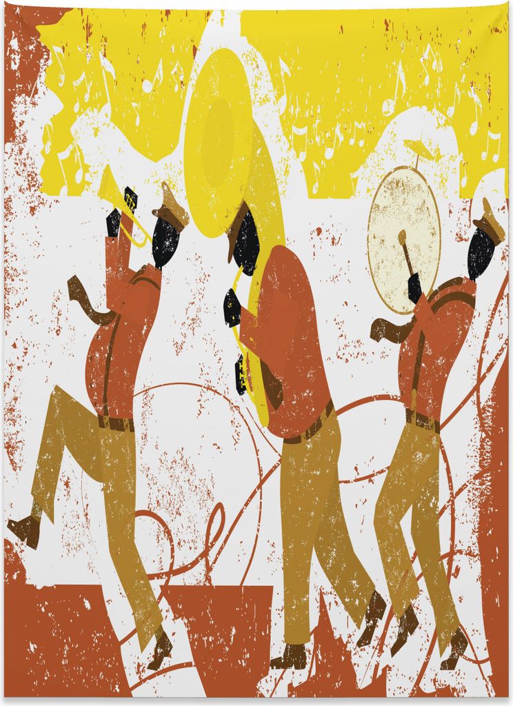 Abakuhaus Musik Wandteppich, Straßenmusik mit Trompete aus Weiches Mikrofaser Stoff Kein Verblassen Klare Farben Waschbar, 110 x 150 cm, Hellbraun...