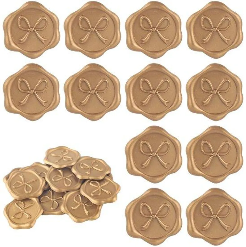 Cachet de cire sans brûlure : 100 autocollants dorés 3D prêts à poser