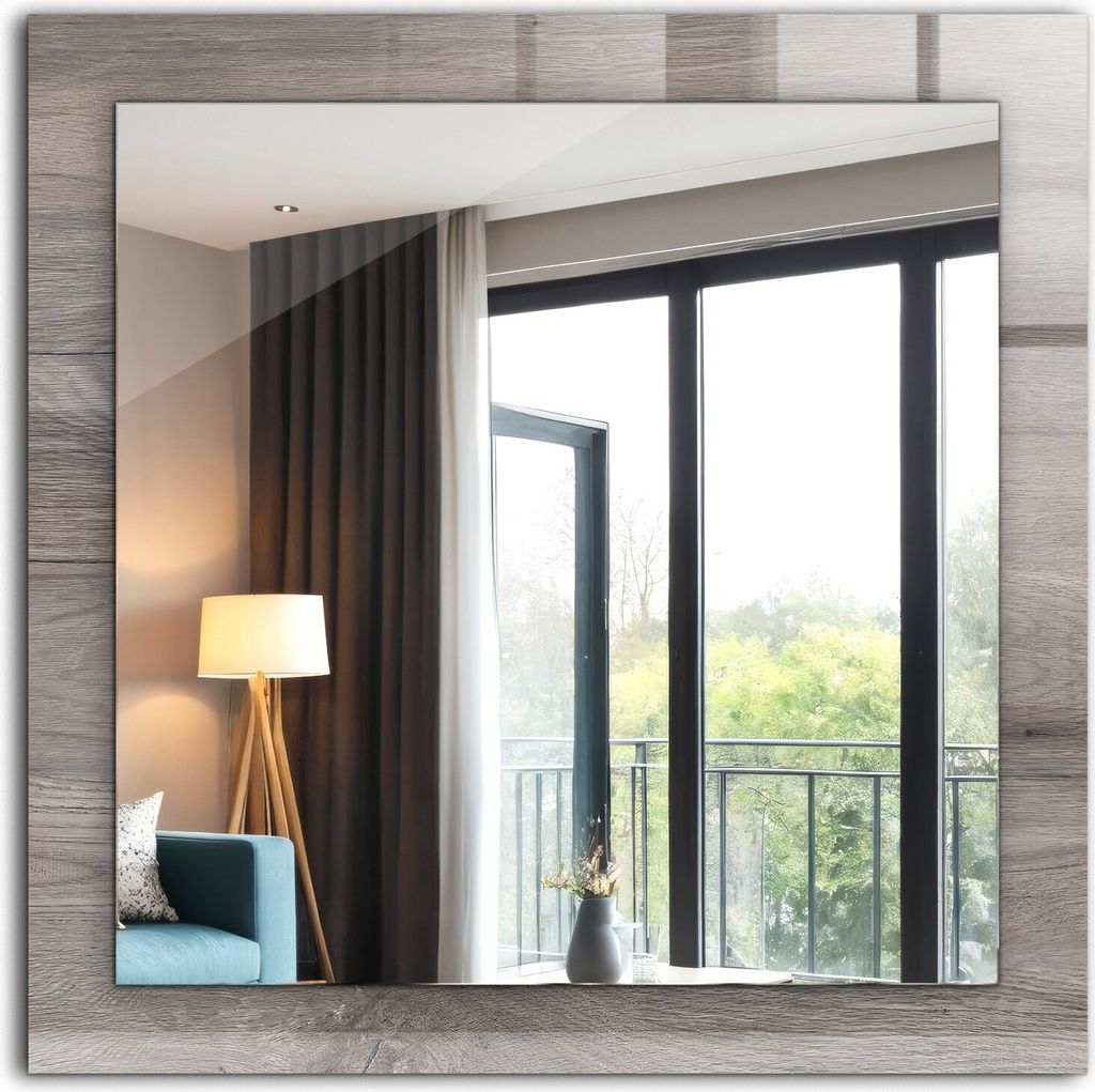 Dekorativer Wandspiegel - Bedruckter Spiegel - Motiv - 60x60 cm - Holzbrettstruktur