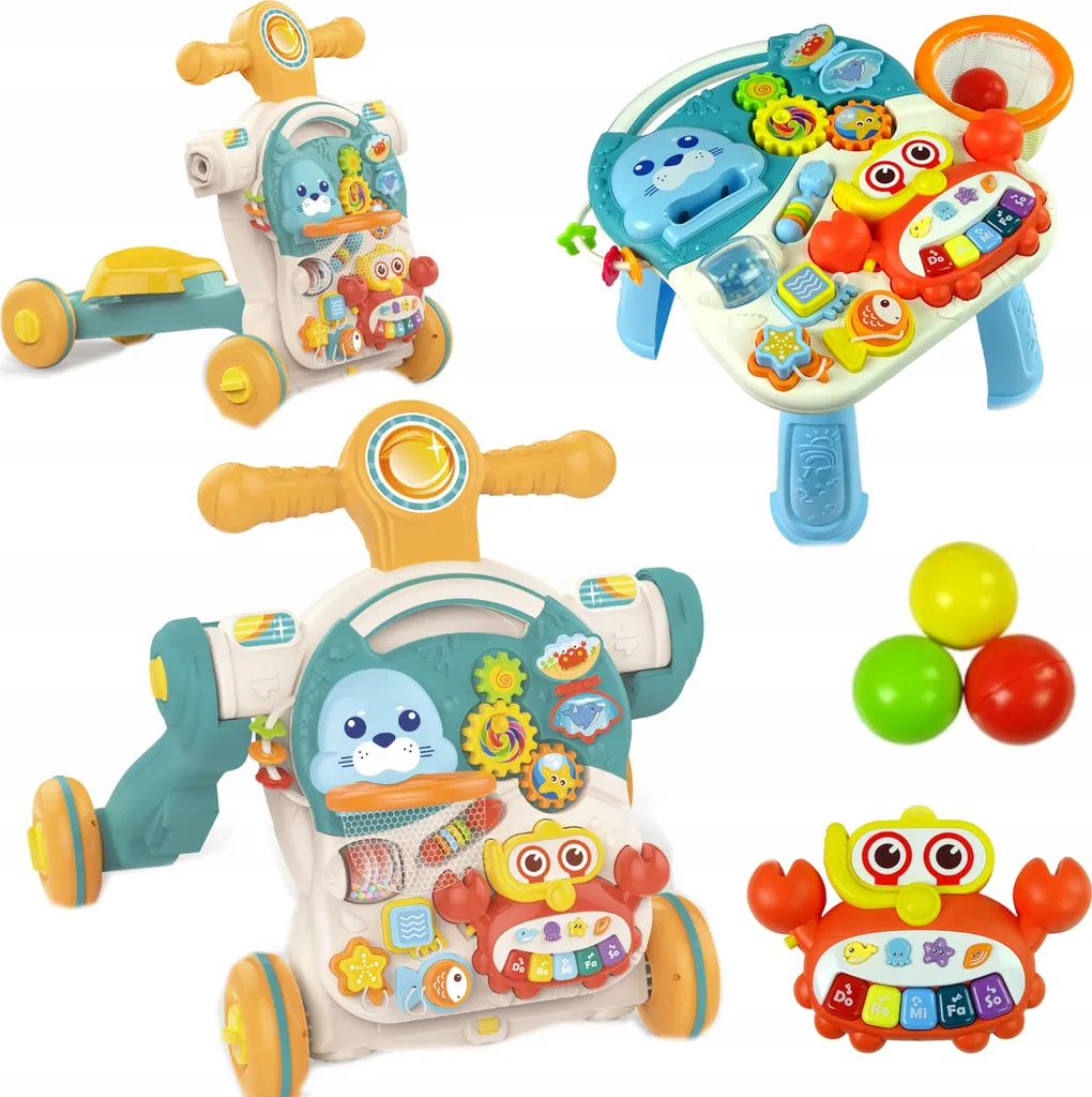 Chariot de Marche Réglable avec Table de Jeu Musicale et Lumineuse Vert