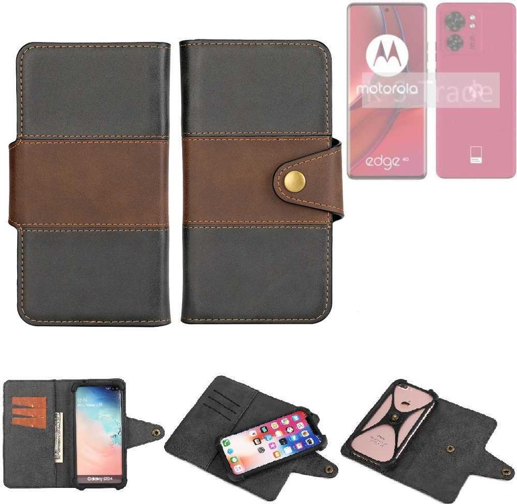 K-S-Trade Handyhülle Schutzhülle Hülle Bookstyle Wallet-Case kompatibel mit Motorola Edge 40 Bumper Rundumschutz schwarz-braun 1x