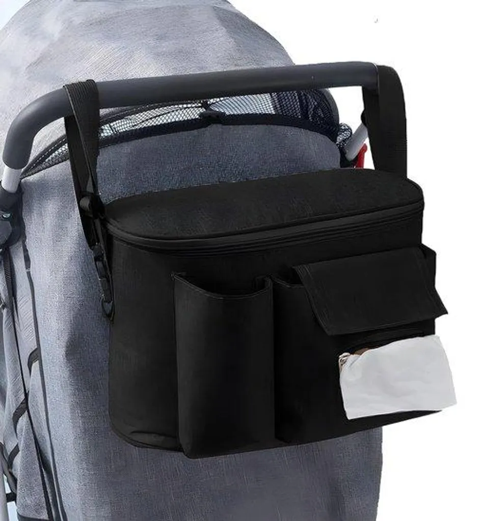 Sac de rangement pour poussette avec porte-lingettes et bandoulières