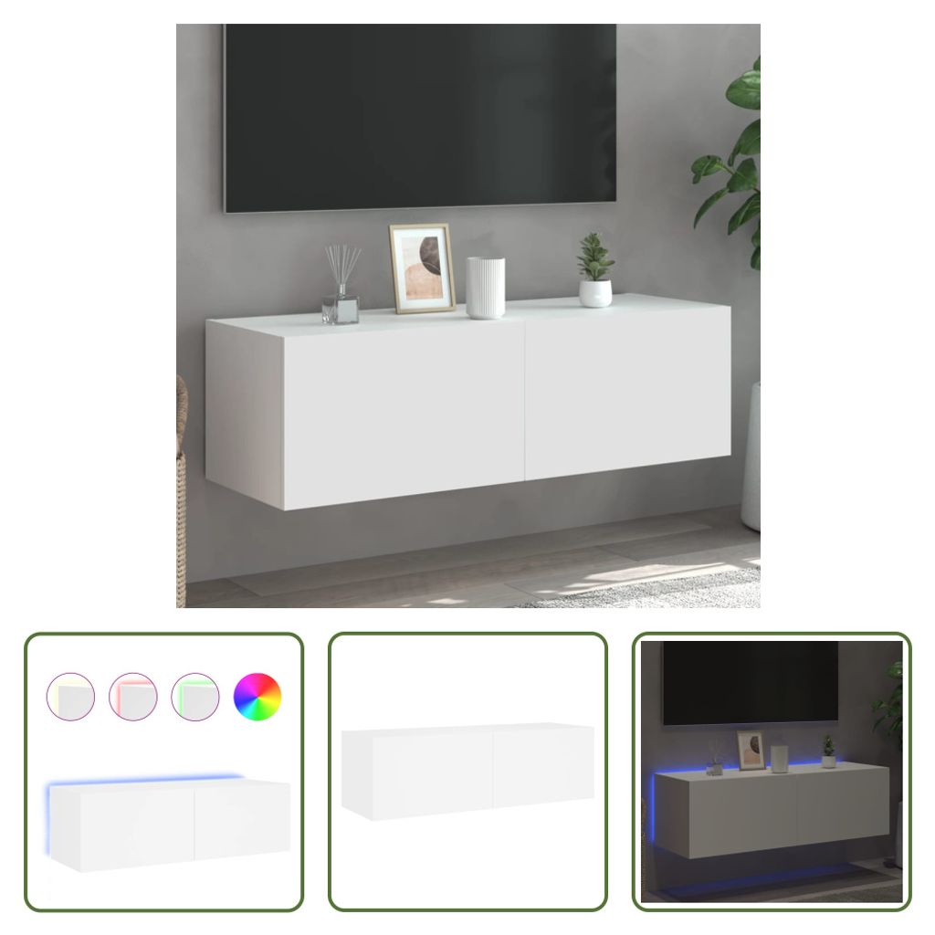 The Living Store TV-Wandschrank mit LED-Leuchten Weiß 100x35x31 cm