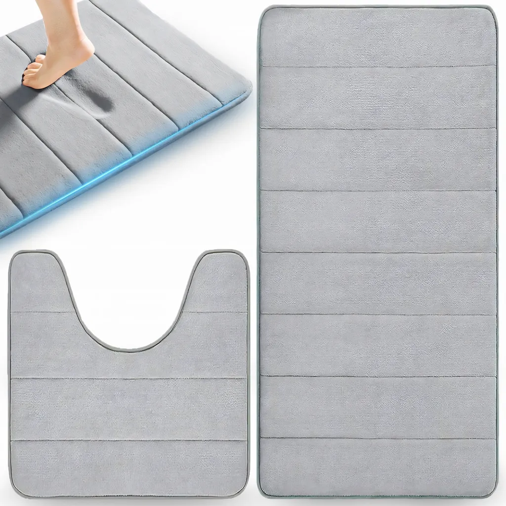 Tapis pour salle de bain et WC gris lavables, idéal pour sortie de bain