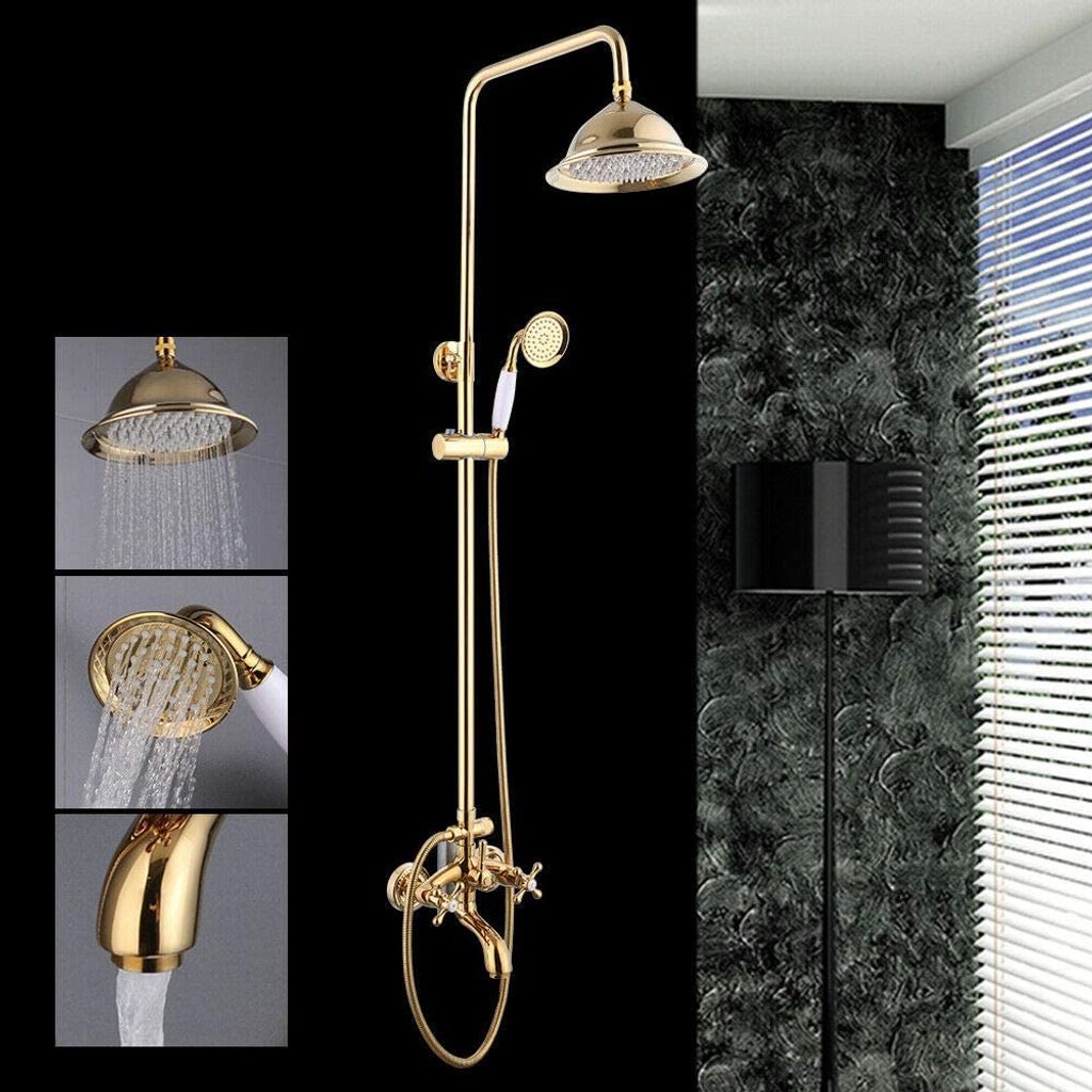 Gebürstetes Gold Duscharmatur Handbrause Regendusche Duschset Bad Duschsystem DE 