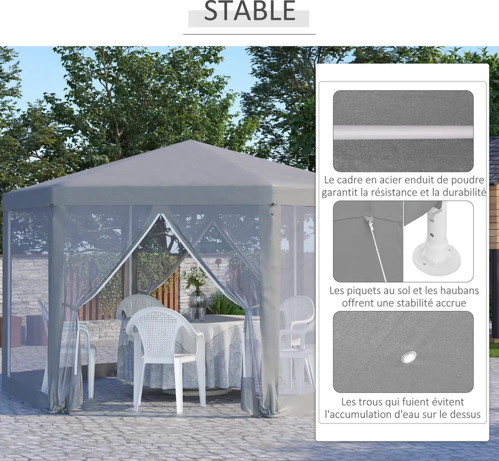 Barnum de réception hexagonal gris idéal pour protéger vos invités - 7