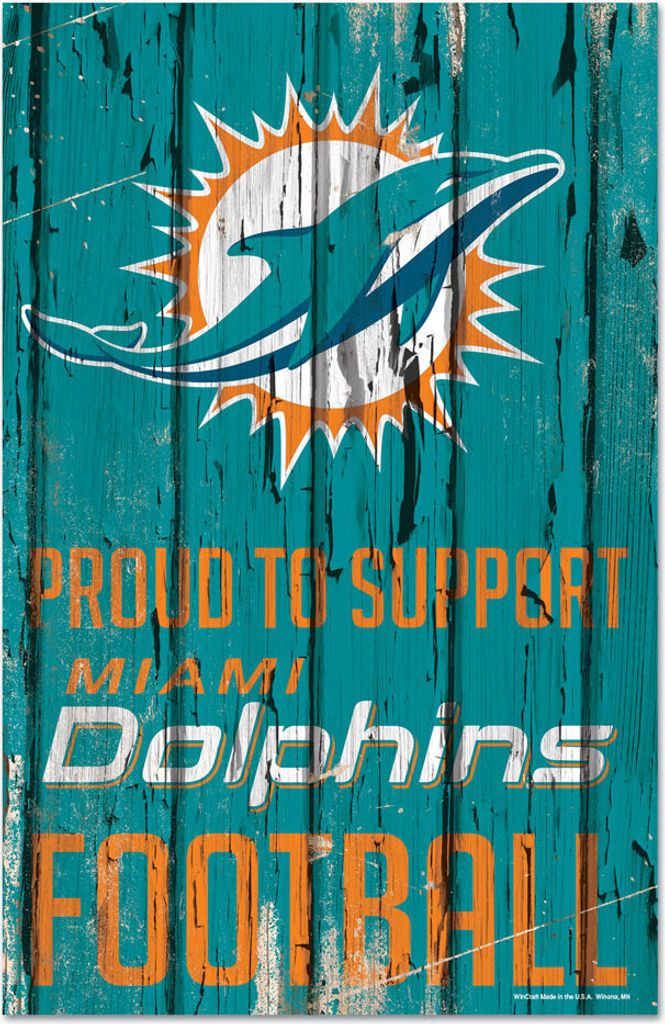 NFL Miami Dolphins Proud to Support Football Wood Sign Holzschild Holz Deko 43x28cm