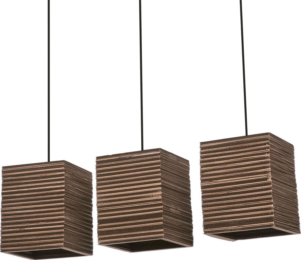 OSRAM Pendelleuchte 3-flammig Decor Cardboard Square braun aus Wellpappe, E27, 830 mm Länge, Leuchtenschirm aus recyceltem Material, nachhaltig du...