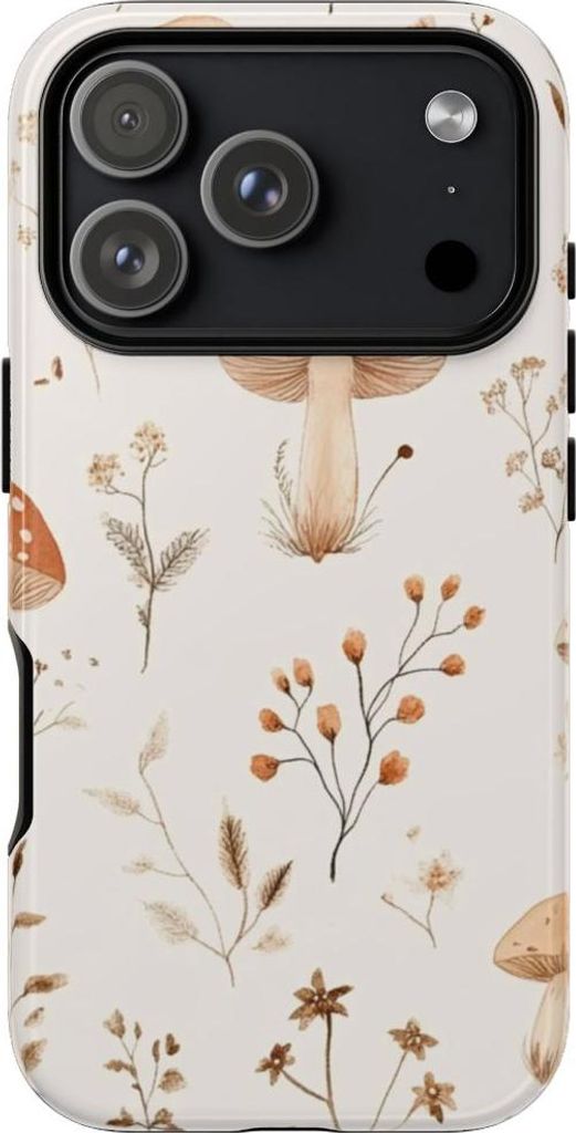 Pilze und florale Ranken in Braun und Beige – Hülle Kompatibel mit iPhone 17 Pro
