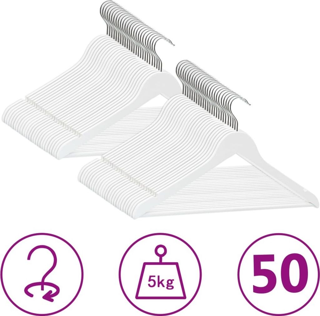 "2026 Promotion" 50 Stk. - Hohe Qualität - Kleiderbügel-Set Rutschfest Weiß Hartholz - Kleiderbügel CC3187