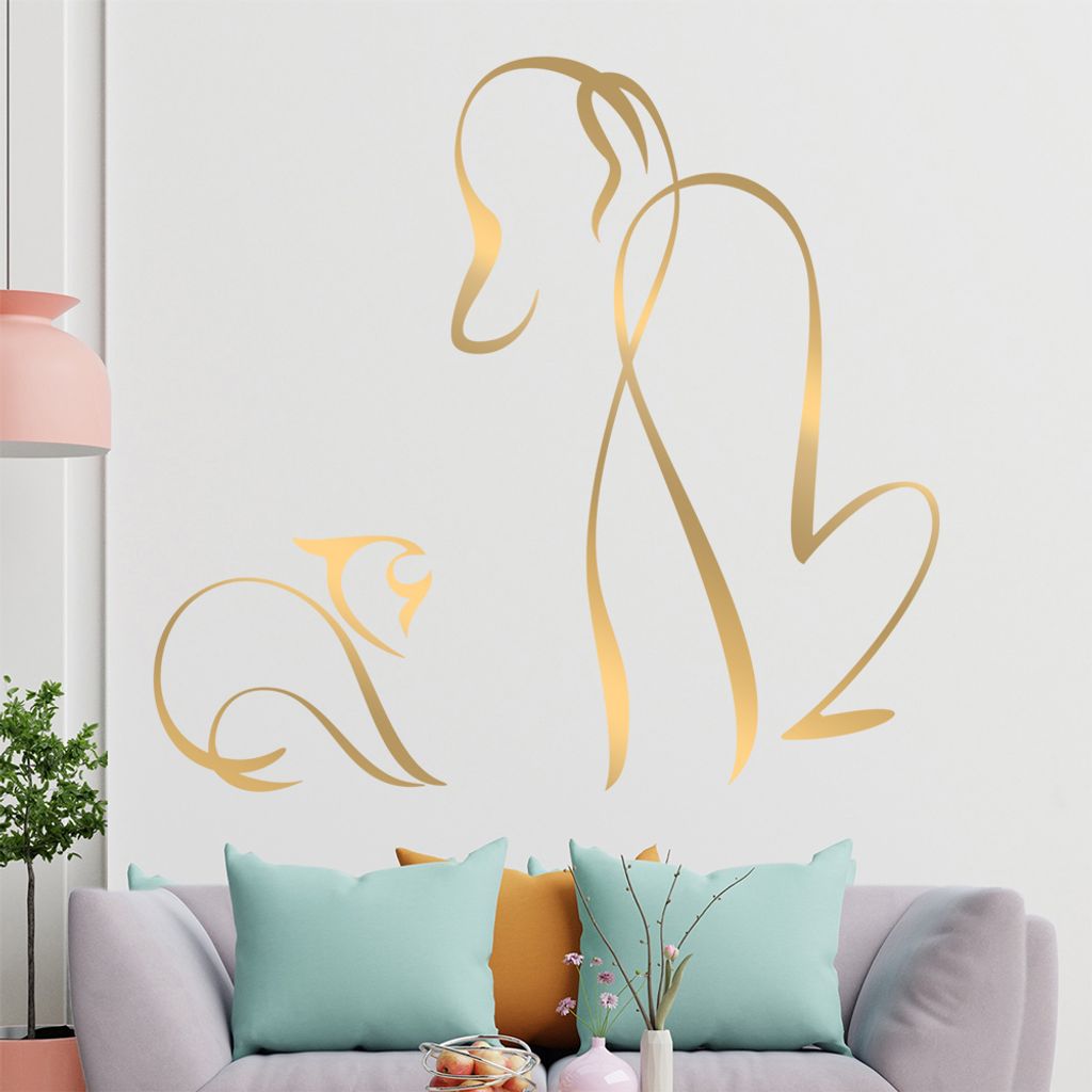 Hund und Katze Linien Wandtattoo in 6 Größen - Wandaufkleber Wall Sticker - Dekoration, Küche, Wohnzimmer, Schlafzimmer, Badezimmer