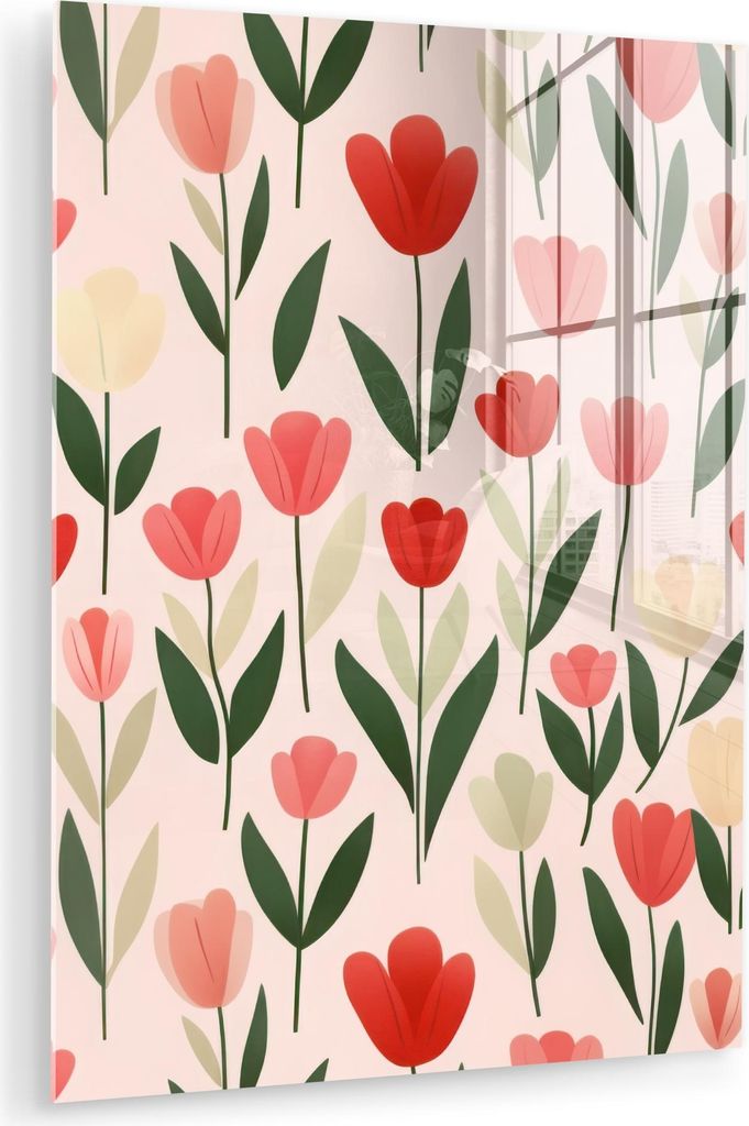 MuchoWow Glasbilder - Bilder auf Wandbild - Foto auf Glas Tulpen - Modern - Rosa 30x40 cm Wanddekoration aus Glas - Acrylglasbild - Acrylbilder - W...