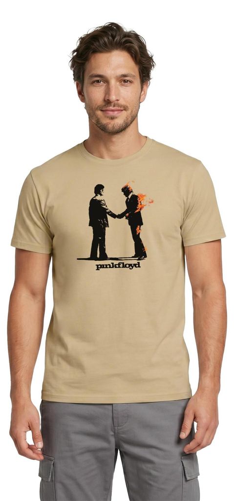 Spreadshirt Pink Floyd Album Cover Und Logo Männer T-Shirt, S, Sandbeige