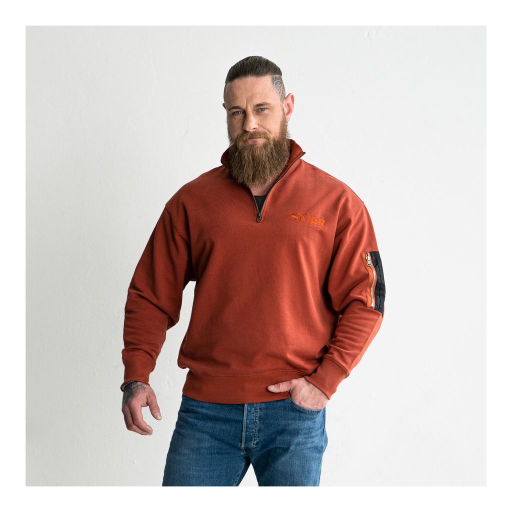 STIER Oversized Zip Sweater Functional Pocket organic Baumwolle M Deep Red