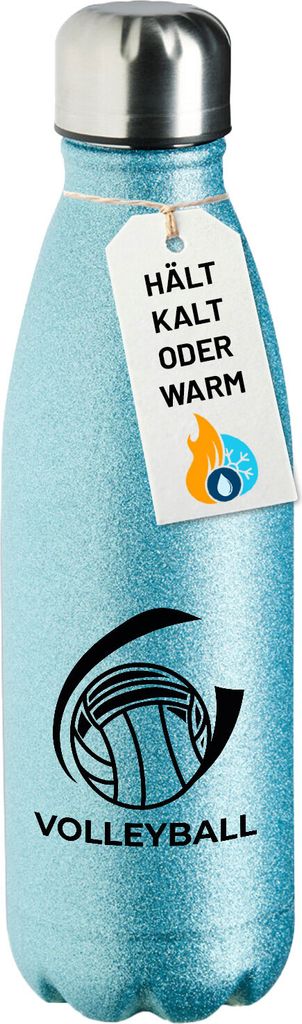 Huuraa Trinkflasche Volleyball Schriftzug 500ml Blue Edelstahl Wasserflasche Trinkflasche Geschenkidee