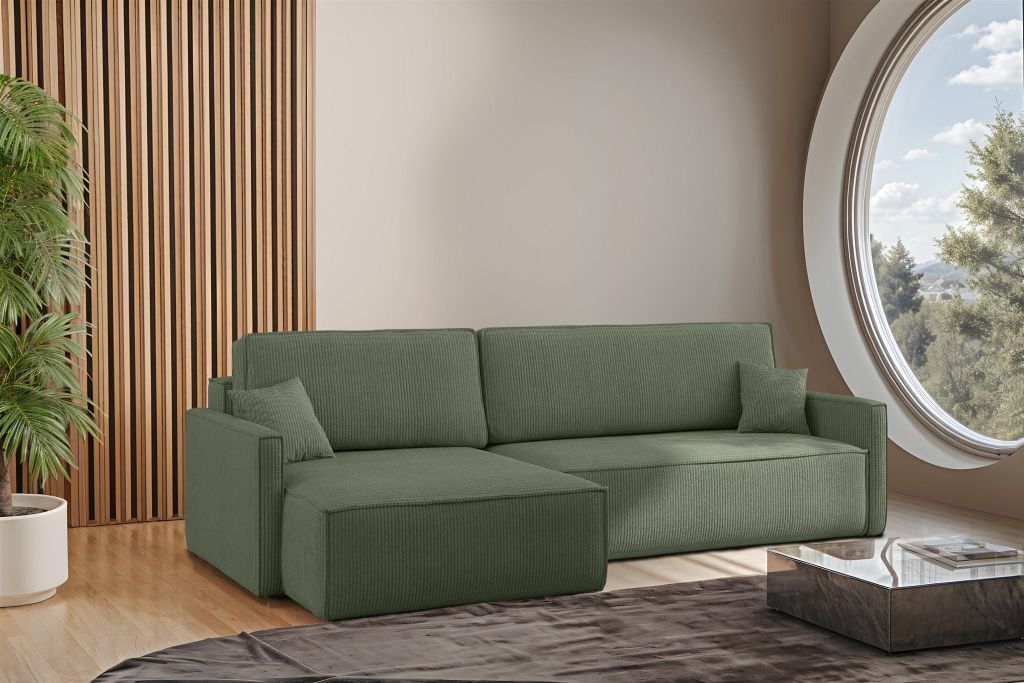 Ecksofa Schlafsofa Sofa LOUIS Stoff Scala Grün Ottomane Links