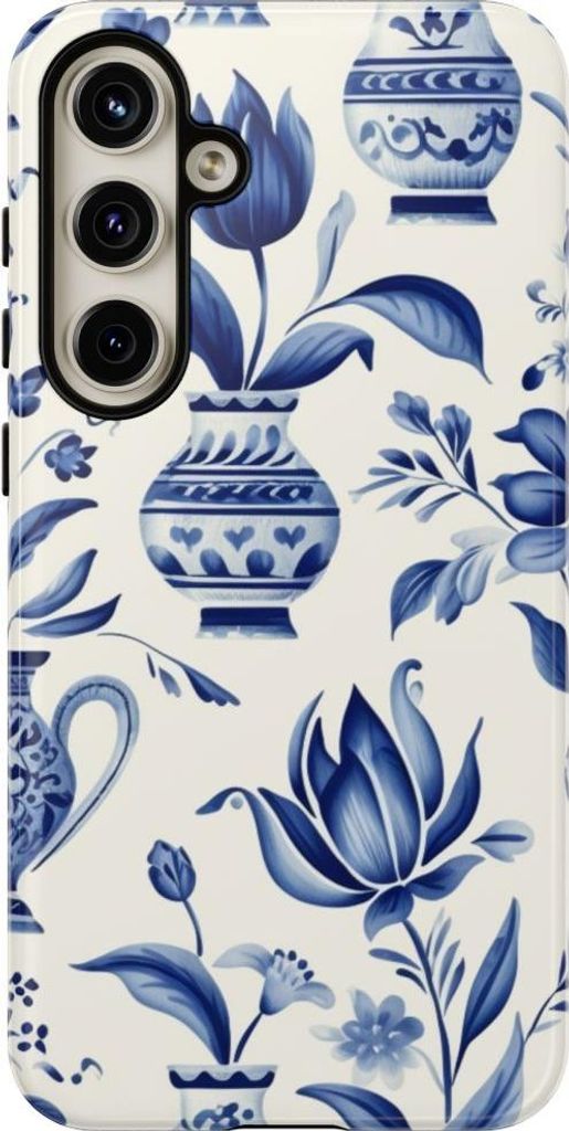 Blaues Blumenmuster im Delft-Stil – Hülle Kompatibel mit Samsung Galaxy S24 Plus