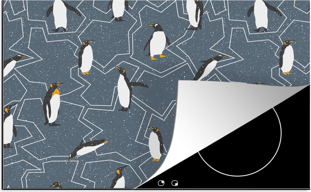 KitchenYeah Herdabdeckplatte Muster - Winter - Pinguin , 81x52cm, Küche Deko, Glaskeramikfeld Herdabdeckung, Abdeckplatte fùr Kochfeld