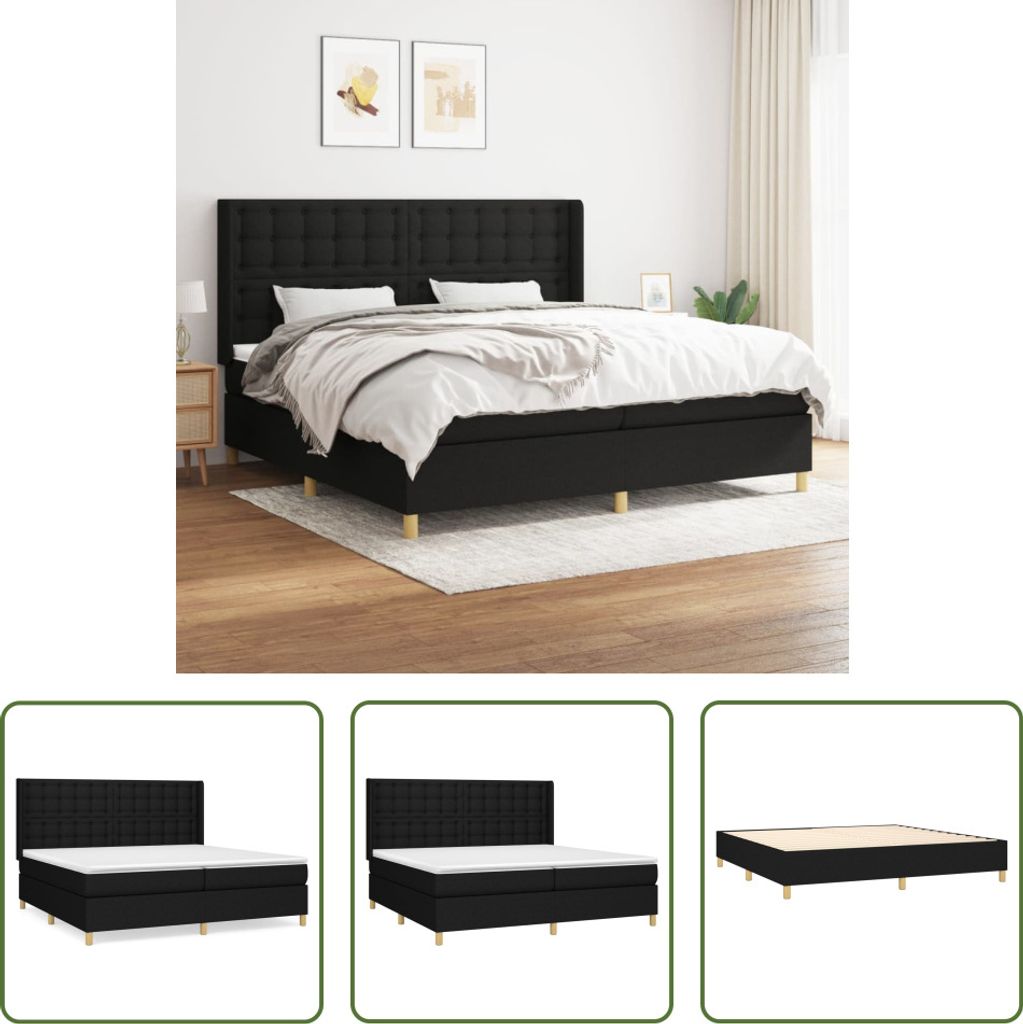 The Living Store Boxspringbett mit Matratze Schwarz 200x200 cm Stoff