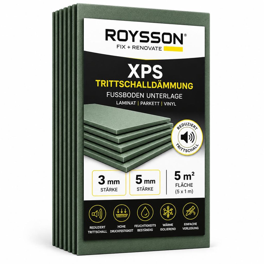 ROYSSON® 40 m² Trittschalldämmung 3 mm | XPS Unterlage für Produktbild  KI-generiertes Bild