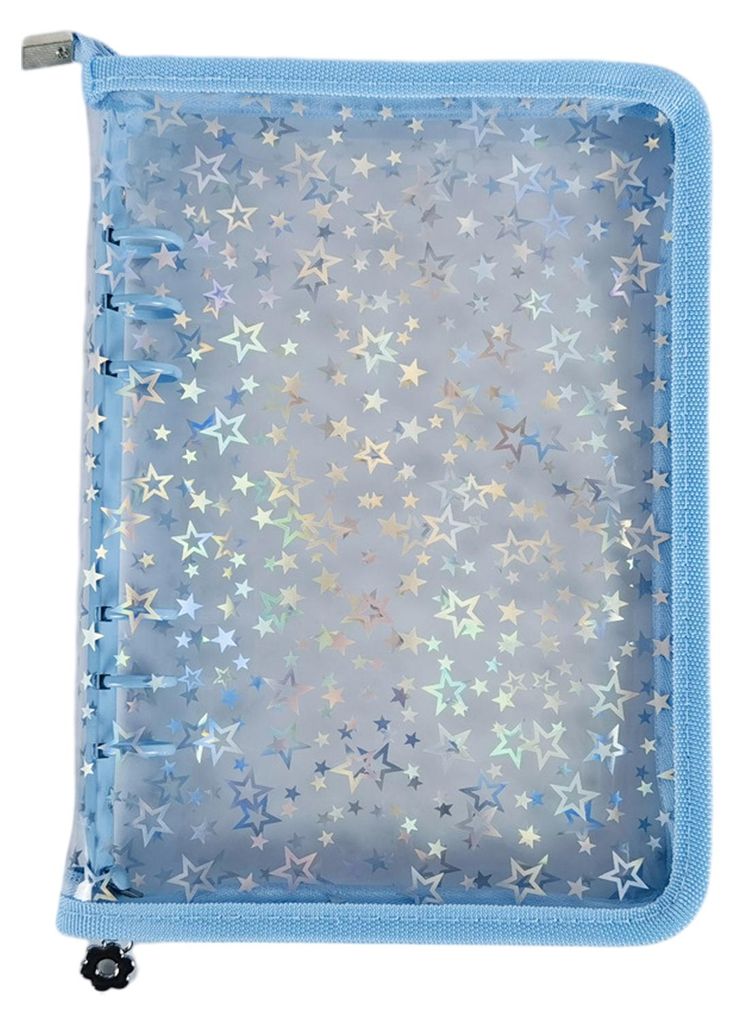Reißverschluss-Ordner mit transparentem Fenster, Sternenmuster, PVC-Einband, Kartenorganizer mit mehreren Fächern, tragbarer Kartenhalter für Sa...