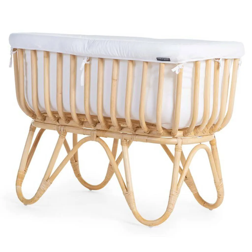 Petit Lit Bébé en Rotin 90x50 complet avec Matelas et Couverture Jersey