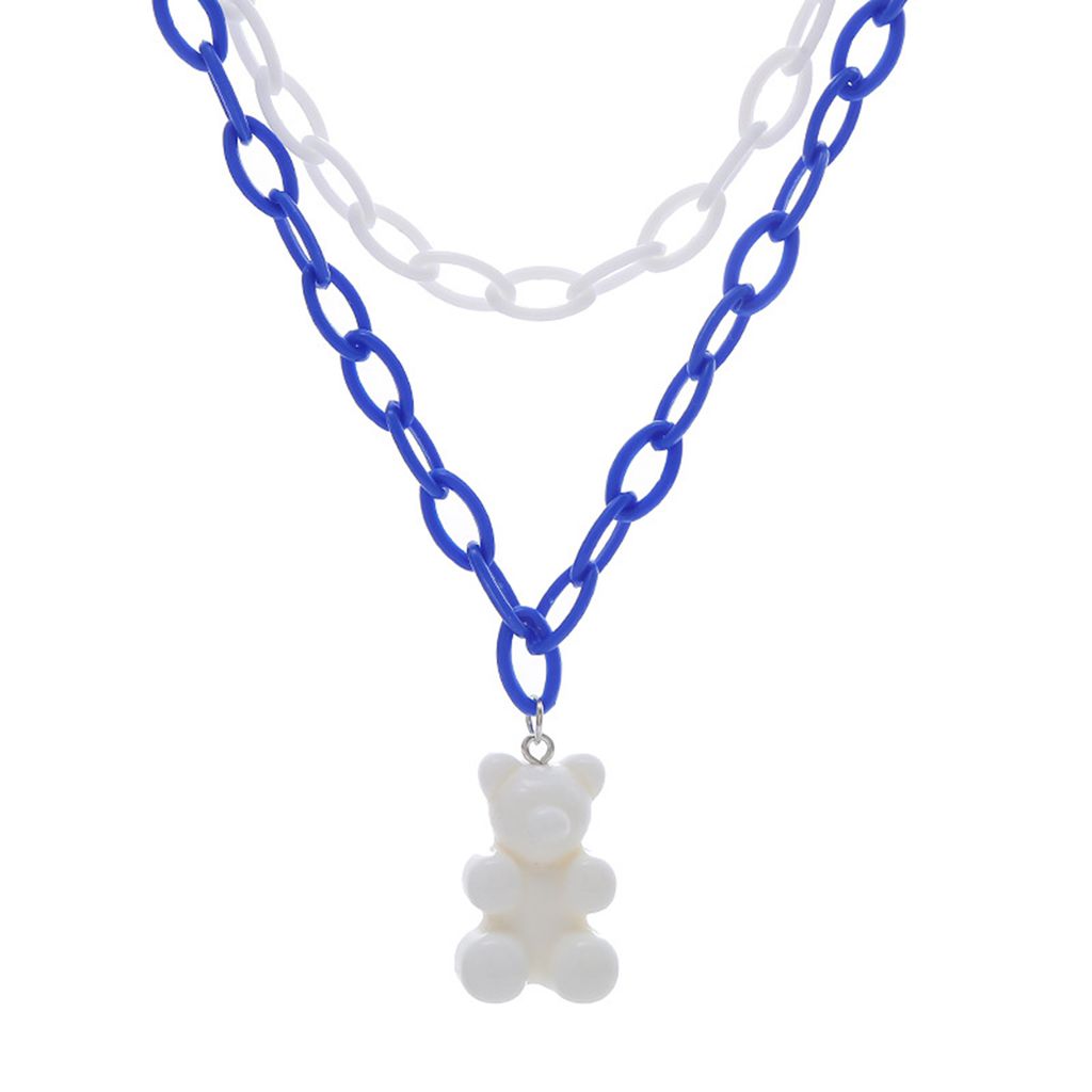 Frauen Halskette Bär Candy Farbe Acryl Punk Multilayer Halskette für Club-Weiß