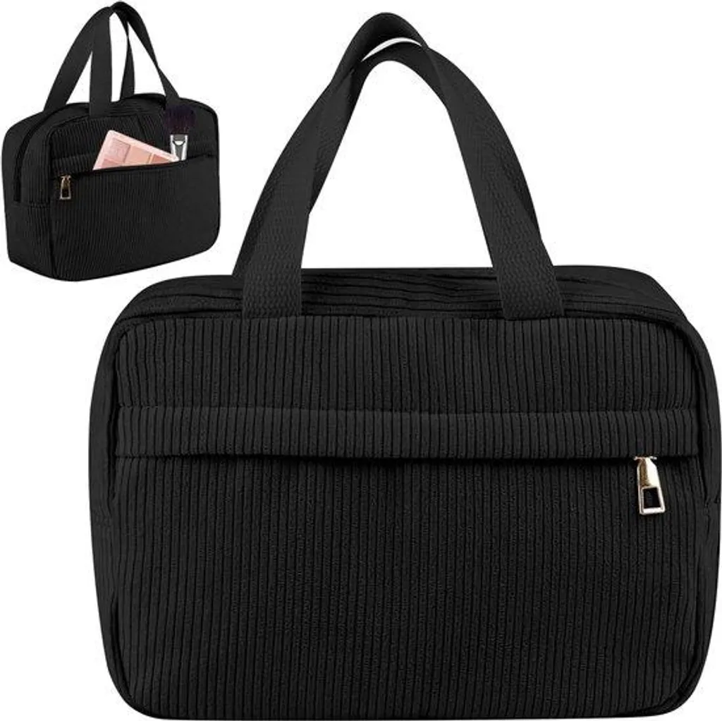 Trousse de maquillage en velours noir 25x17 cm et zip en métal chic