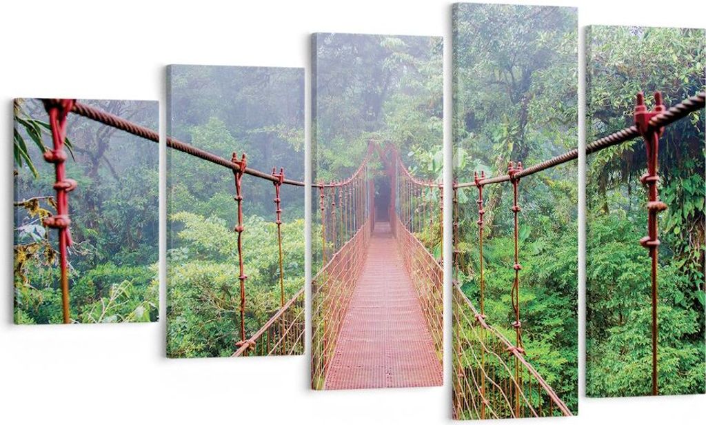 Bild auf Leinwand - Leinwandbild - 5 Teile - Brücke ausgesetzt Costa Rica - 100x60cm - Wand Bild - Wanddeko - Wandbilder - Leinwanddruck - Bilder ...