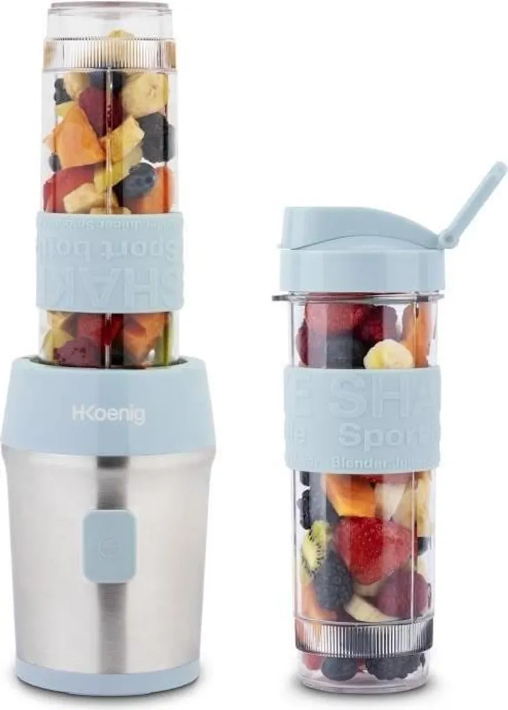 H.Koenig SMOO16 Mini Frullatore 300W Blu Pastello | 2 Borracce BPA Free
