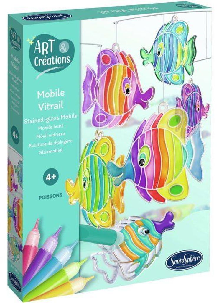 Mobile Vitrail Fensterdeko Set, SENTOSPHERE Poissons Fische, Kreatives Bastelset ab 4 Jahren, Einfache Dekoration
