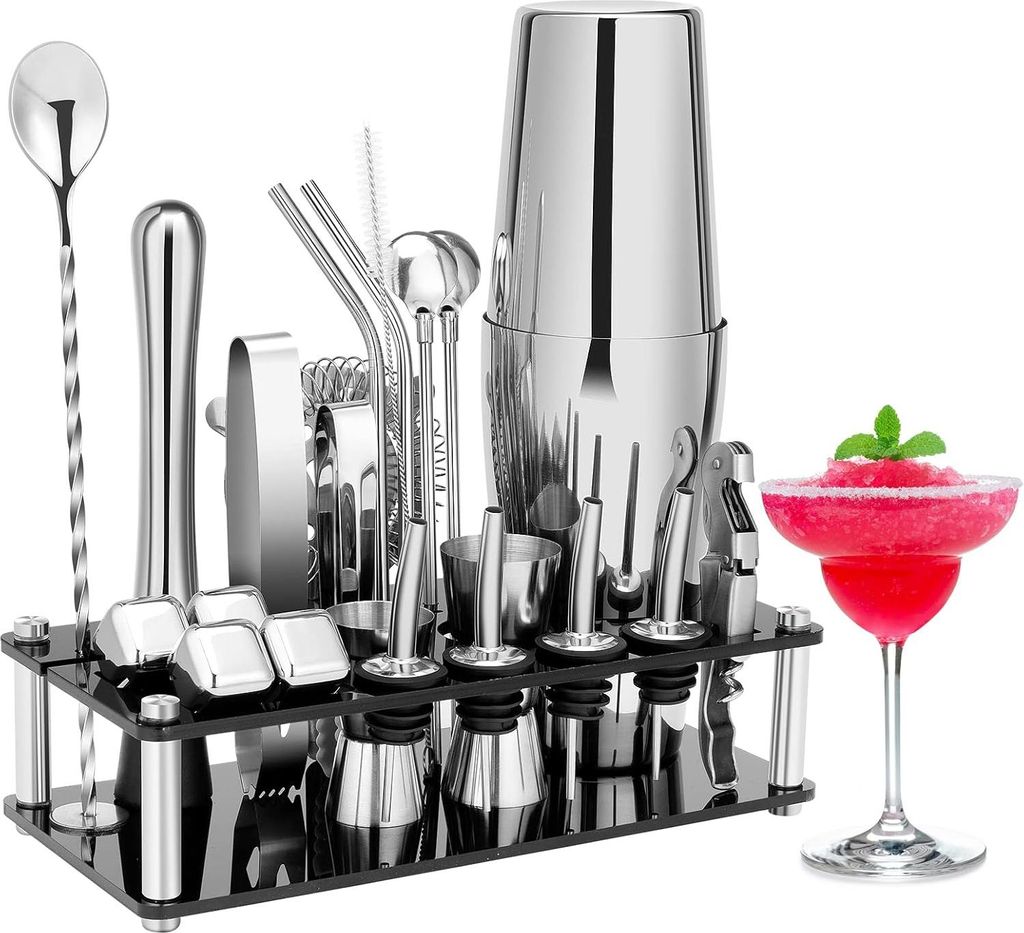 Cocktail Shaker Set 23-Piece Boston Stainless Steel Bartender Kit with Acrylic Stand & Cocktail Recipes Booklet Professional Bar Tools for Mixing D...