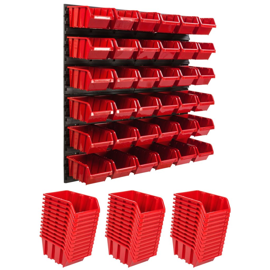 Lagersystem Wandregal 772 x 780 mm | 36 stck. Box | Stapelboxen Schüttenregal Sichtlagerkästen | Extra Starke Wandplatten | Regal Erweiterbar | W...