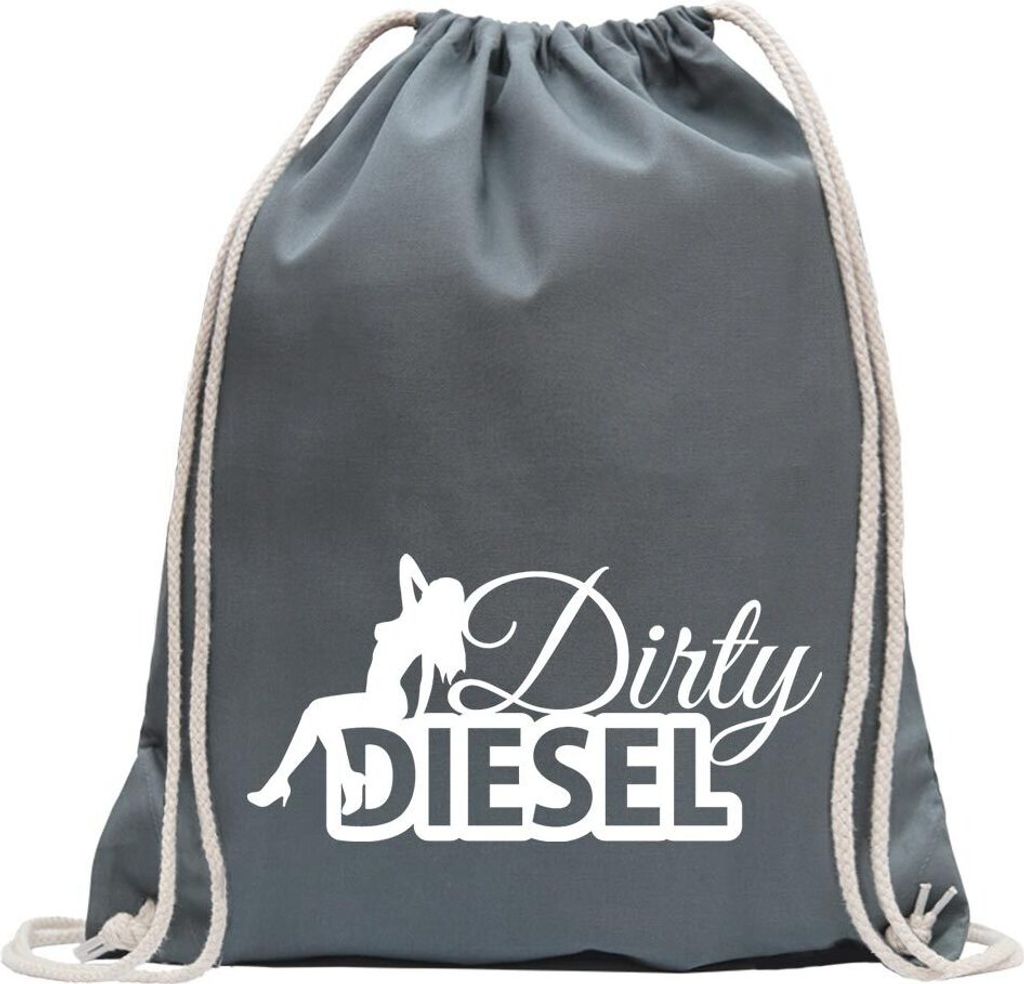 Kiwistar - Turnbeutel - stahlgrau - Dirty Diesel Design 2 dreckiger - Fun Rucksack Sport Beutel Gymsack Baumwolle mit Ziehgurt