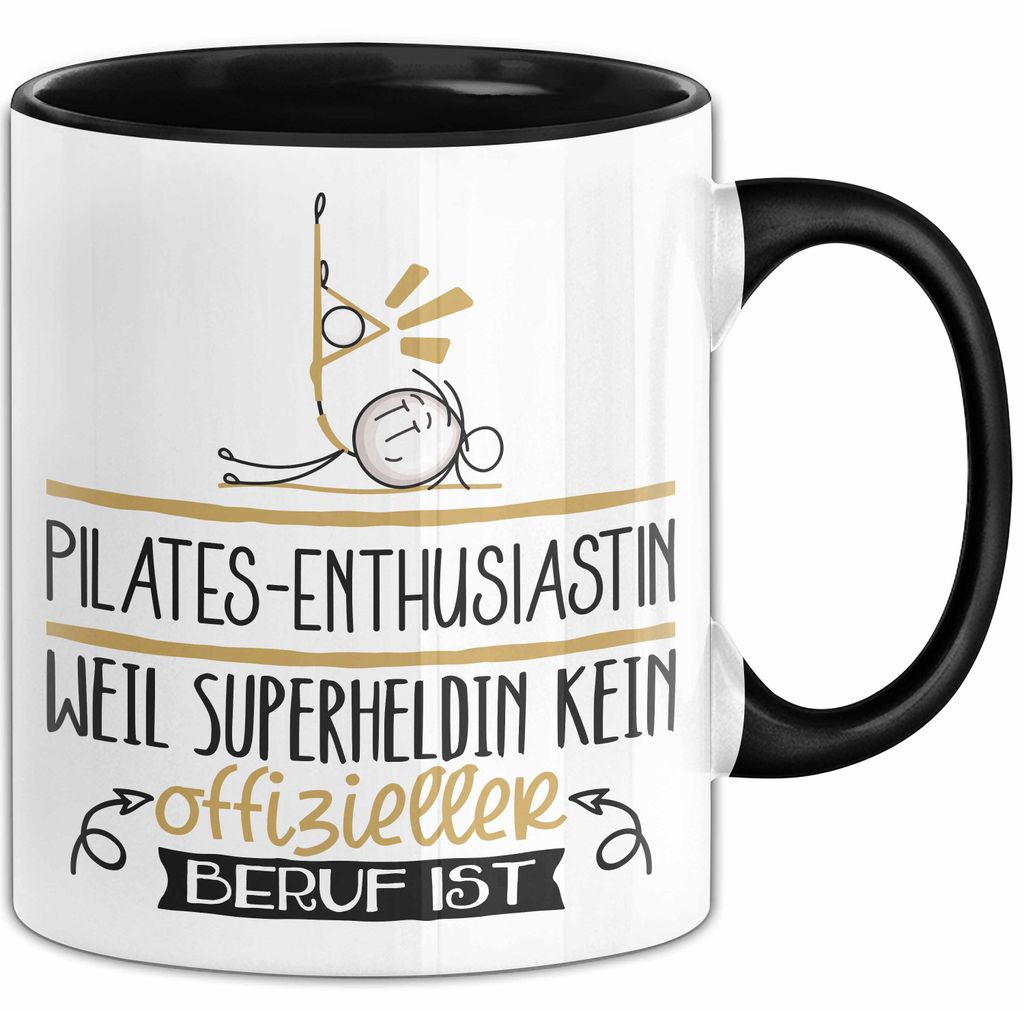 Pilates-Enthusiastin Geschenk Tasse Lustiger Spruch Pilates-Enthusiastin Weil Superheldin Kein Offizieller Beruf Ist Geschenkidee (Schwarz)