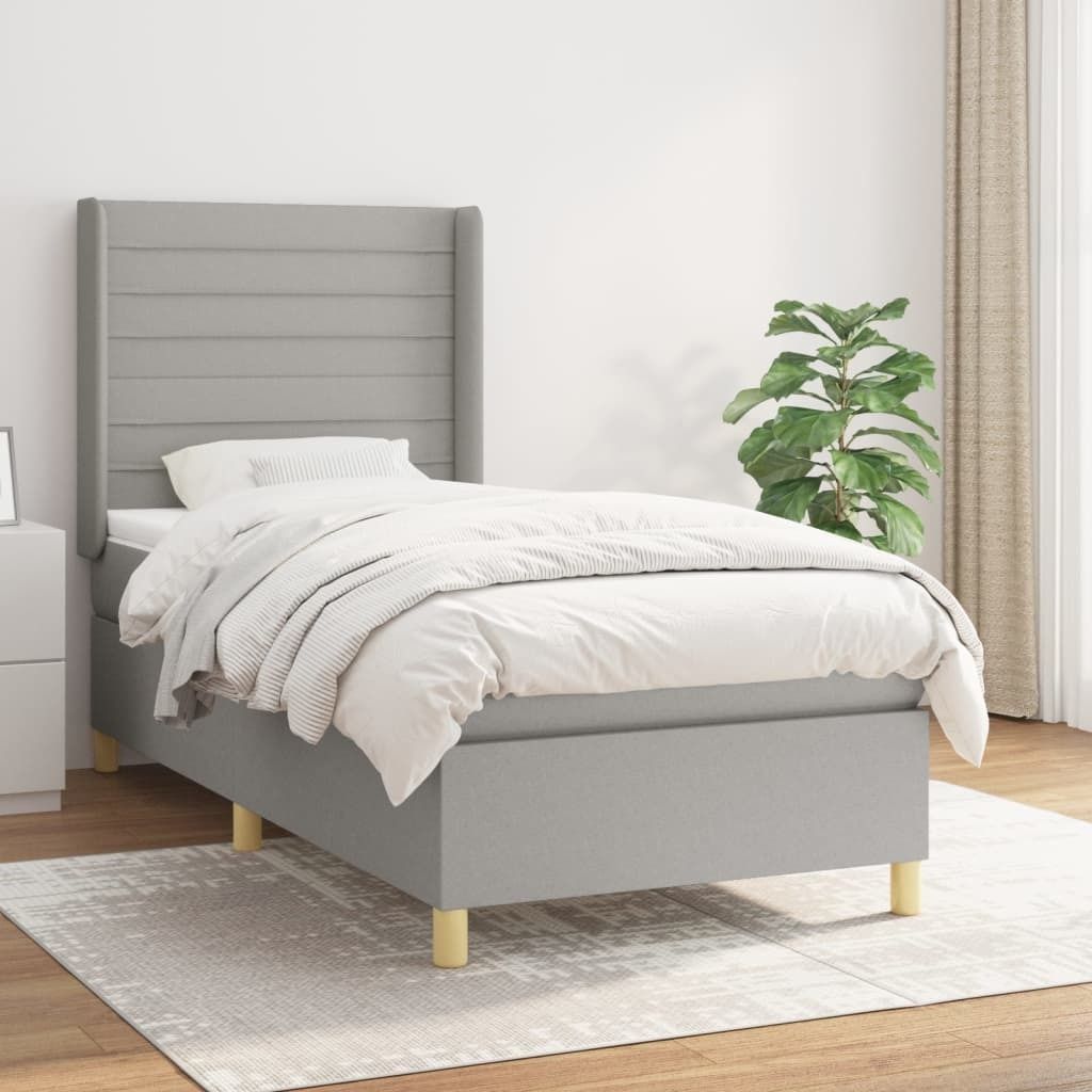 The Living Store Boxspringbett mit Matratze Hellgrau 80x200 cm Stoff