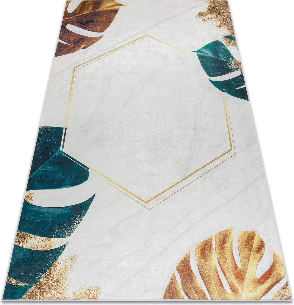 Tapis de salon antidérapant motifs cubes et feuilles blanc 160x220 cm