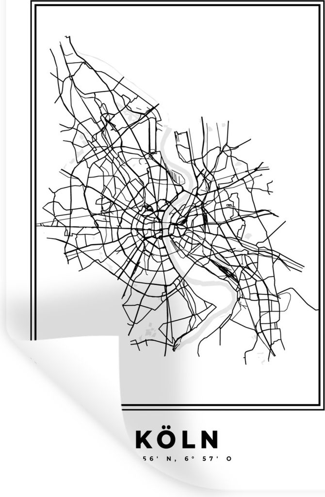 MuchoWow Wandtattoo Wandsticker Wandaufkleber Karte - Stadtplan - Köln - Deutschland - Schwarz und weiß 20x30 cm Selbstklebend und Repositionie...