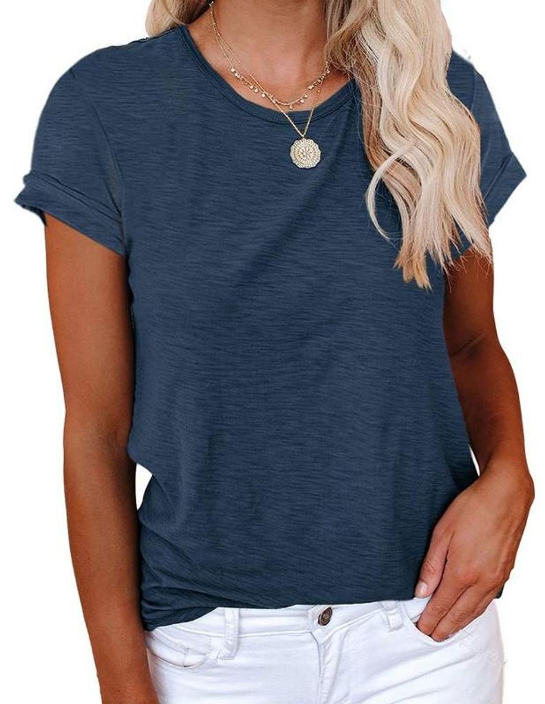 Damen Kurzarm-Shirts, Rundhalsausschnitt, lockere, lässige Sommer-Basic-T-Shirts,Größe:S