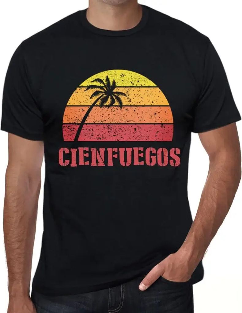 Herren Grafik T-Shirt Palme Strand Sonnenuntergang in Cienfuegos – Palm, Beach, Sunset In Cienfuegos – Öko-Verantwortlich Vintage Jahrgang Kur...