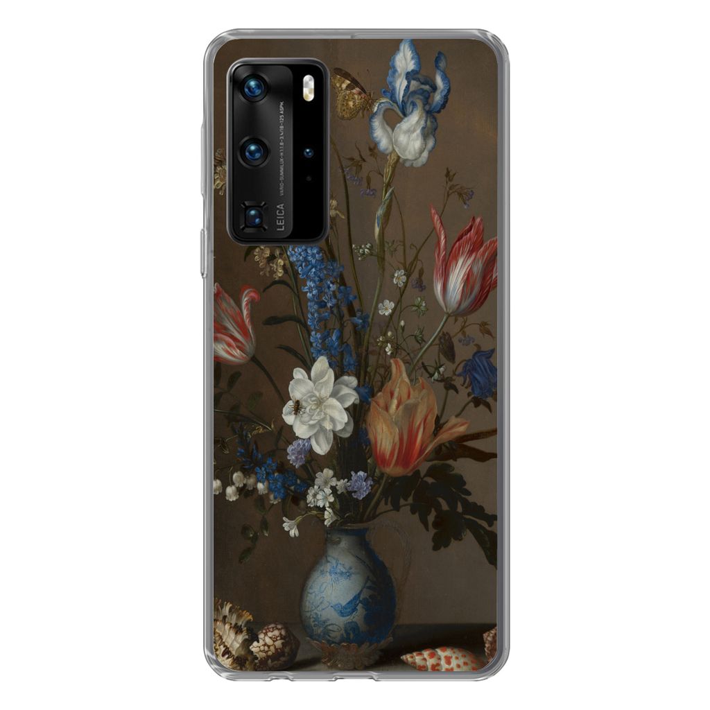MuchoWow Handyhülle Schutzhülle Hülle für Huawei P40 Pro Blumen in einer Wan-Li-Vase und Muscheln - Gemälde von Balthasar van der Ast Siliko...