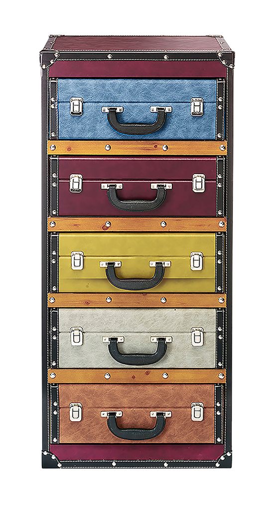 Kobolo Kommode Regal in Kofferoptik - Bunt - 5 Fächer - 42x30x94 cm - Standregal Aufbewahrung Einrichtung Deko Bücherregal Shelf Kleinmöbel Schrank