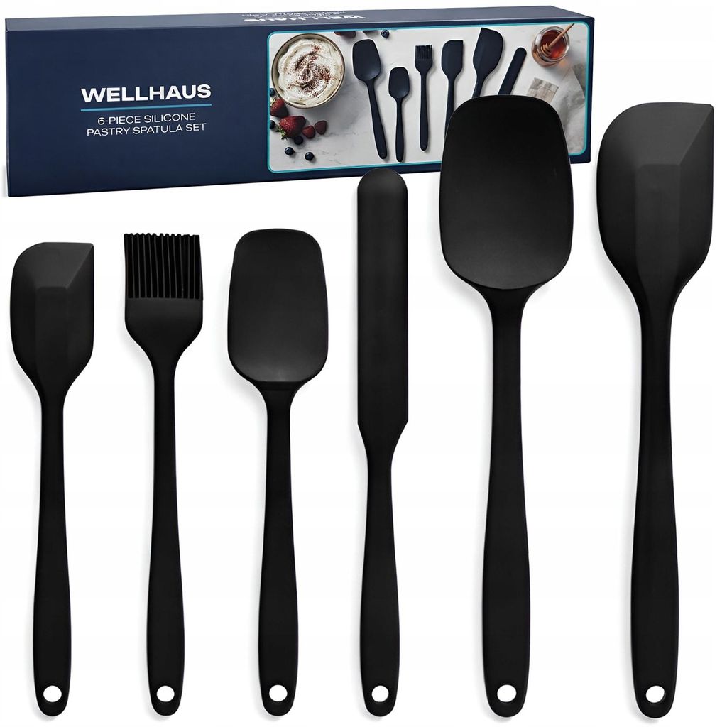 WELLHAUS Set mit 6 schwarzen Teigspateln aus Silikon Produktbild 
